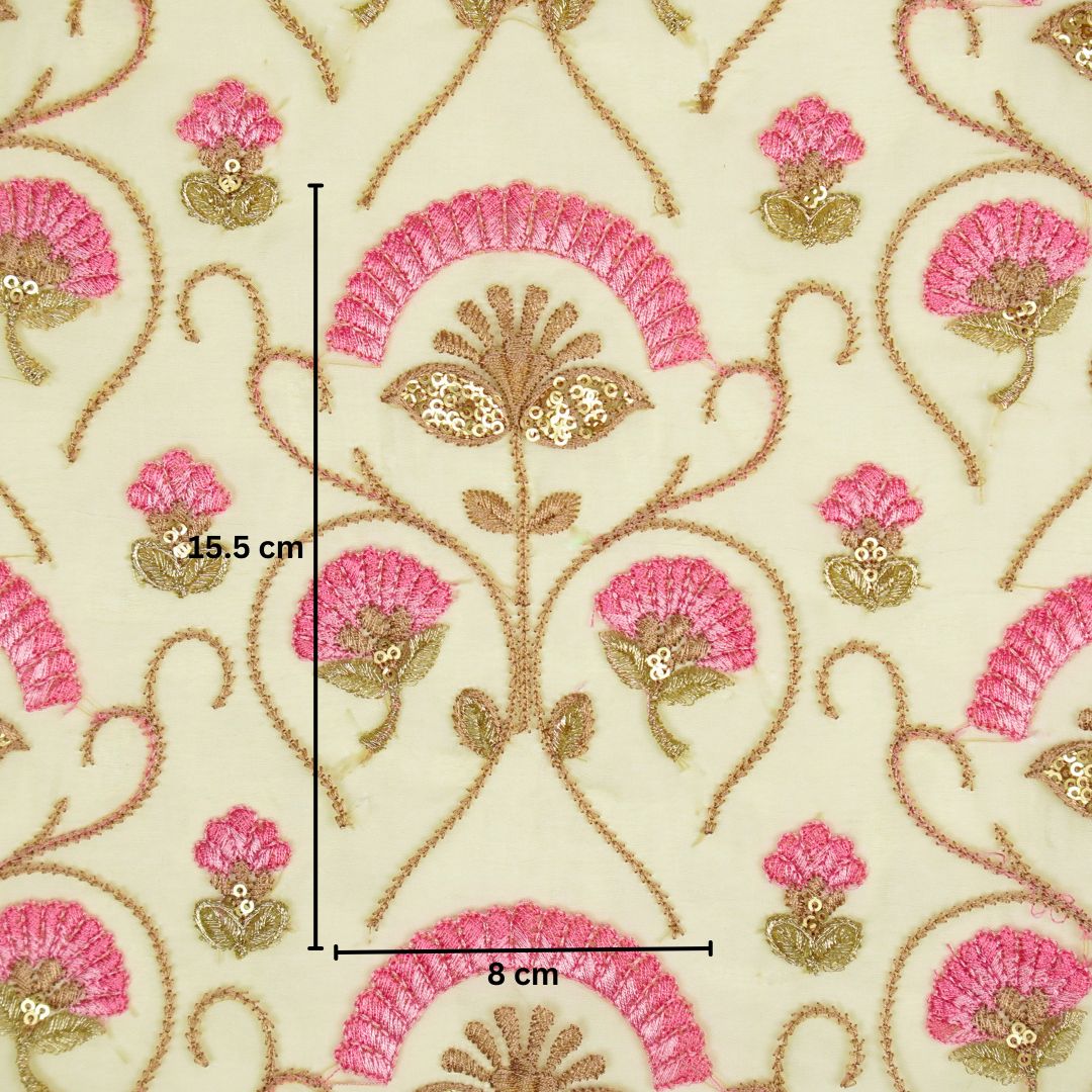 Antara Dusky Lemon Viscose Organza Embroidered Fabric in Jaal Pattern