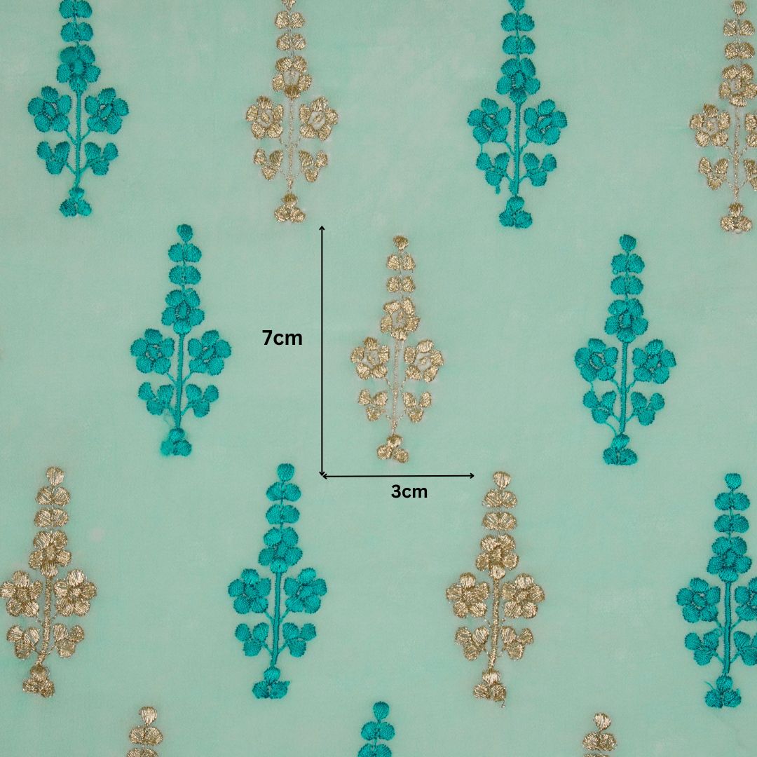 Adiva Turquoise Viscose Georgette Embroidered Fabric in Buta Pattern