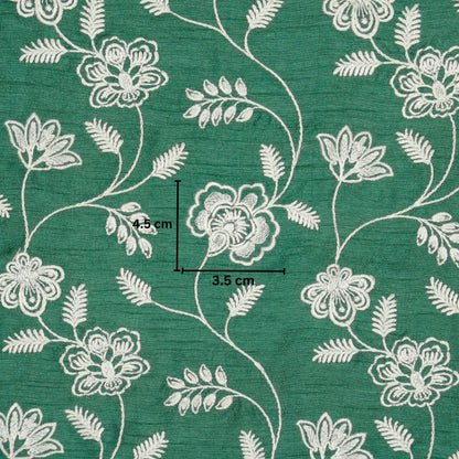 Prisha Teal Dola Silk Embroidered Fabric in Jaal Pattern