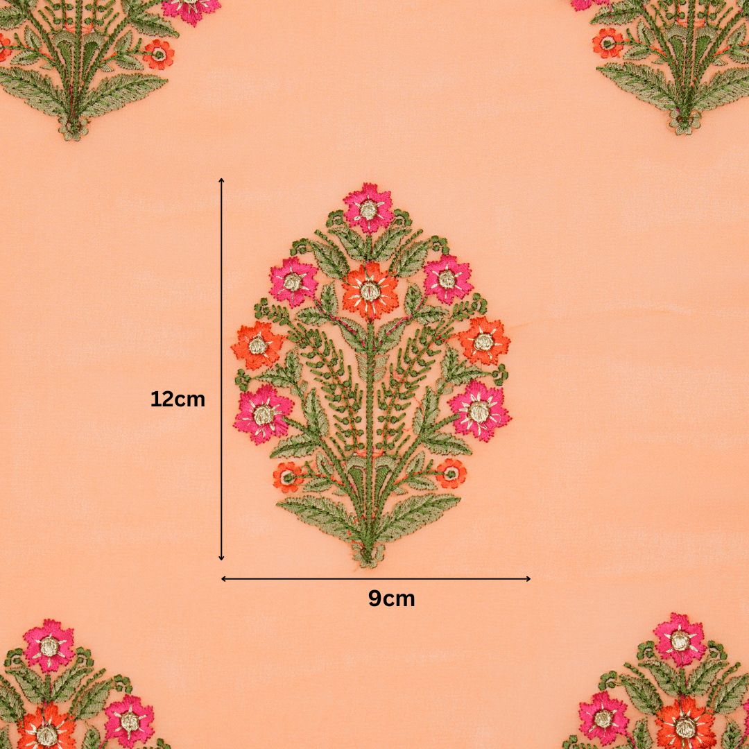 Ifra Peach Viscose Georgette Embroidered Fabric in Buta Pattern