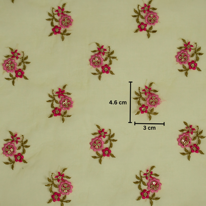 Wafiza Gold  Viscose Organza Embroidered Fabric in Buti Pattern