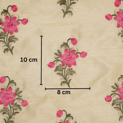 Dalia Cream Viscose Raw Silk Embroidered Fabric in Buta