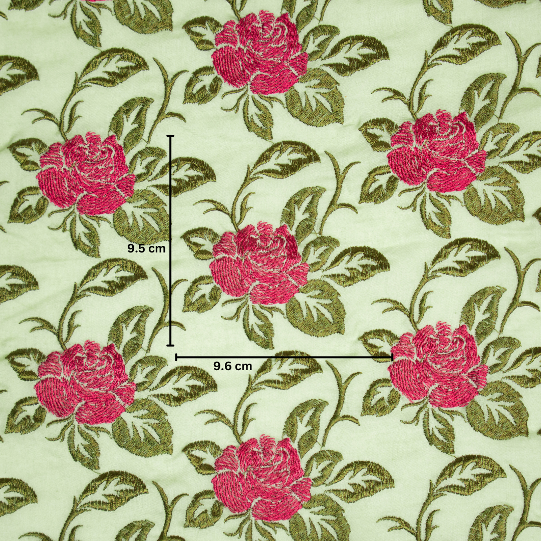 Riha Sage Green Cotton Embroidered Fabric in Jaal Pattern