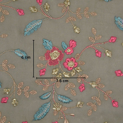 Mishfah Mouse Viscose Georgette Embroidered Fabric in Jaal Pattern