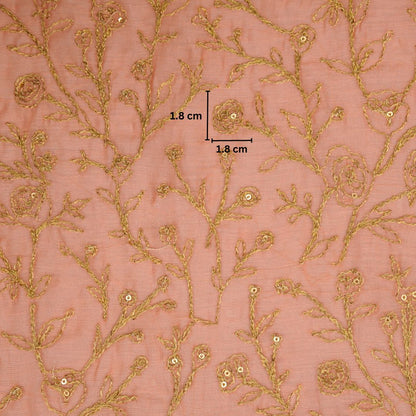 Ziya Gajari Mul Chanderi Embroidered Fabric in Jaal Pattern