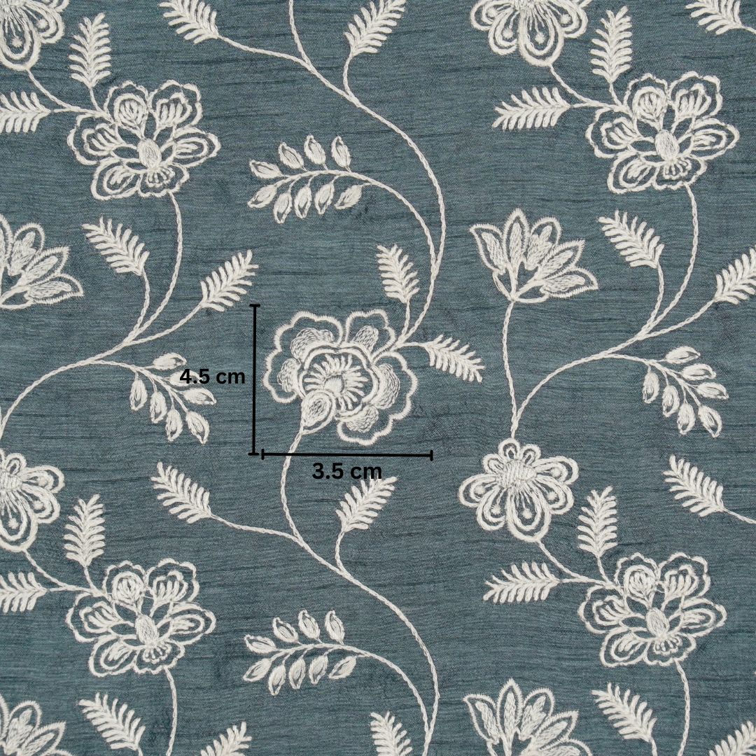 Prisha Steel Grey Dola Silk Embroidered Fabric in Jaal Pattern