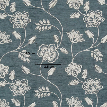 Prisha Steel Grey Dola Silk Embroidered Fabric in Jaal Pattern