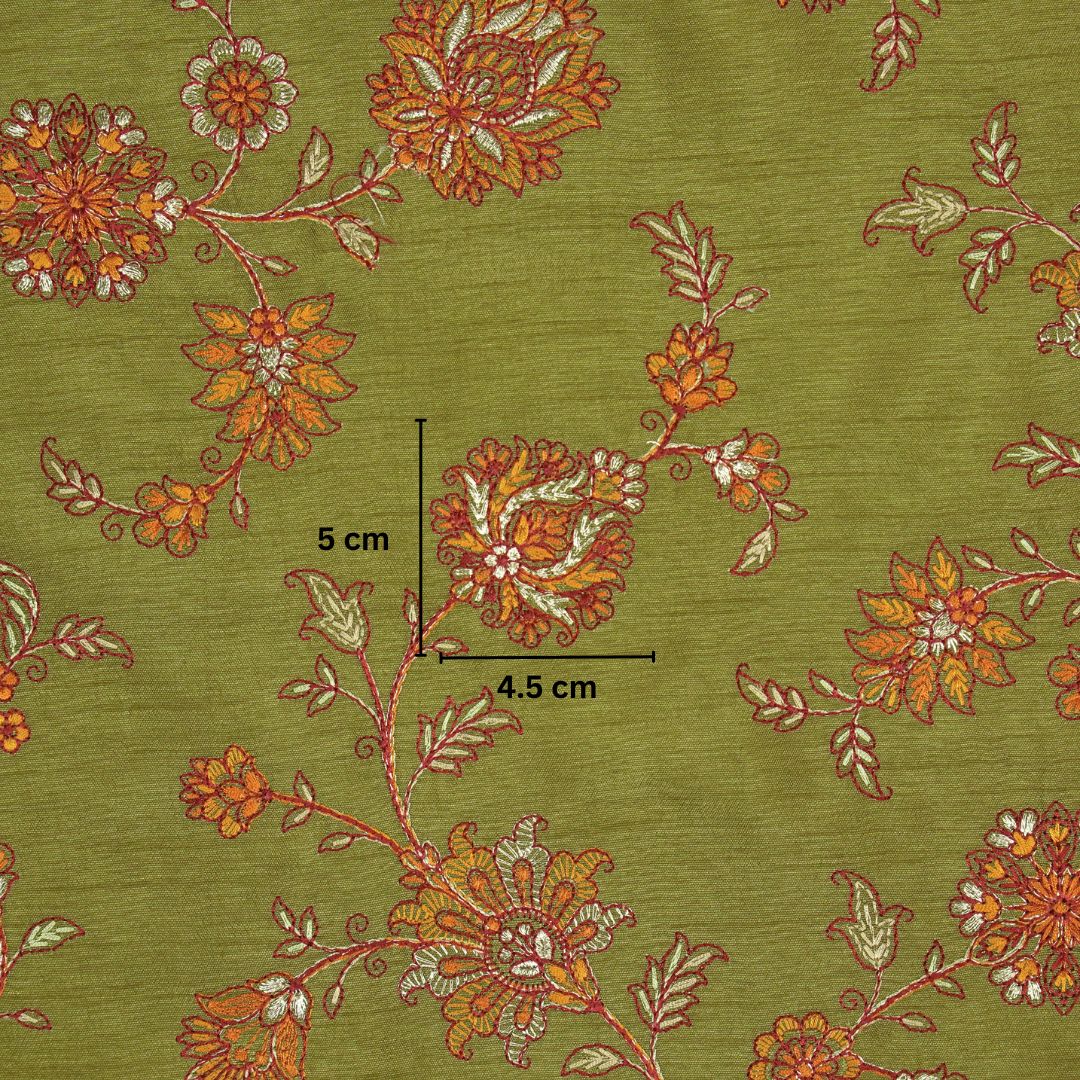 Kriti Olive Dola Silk Embroidered Fabric in Jaal Pattern