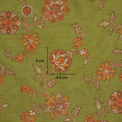 Kriti Olive Dola Silk Embroidered Fabric in Jaal Pattern