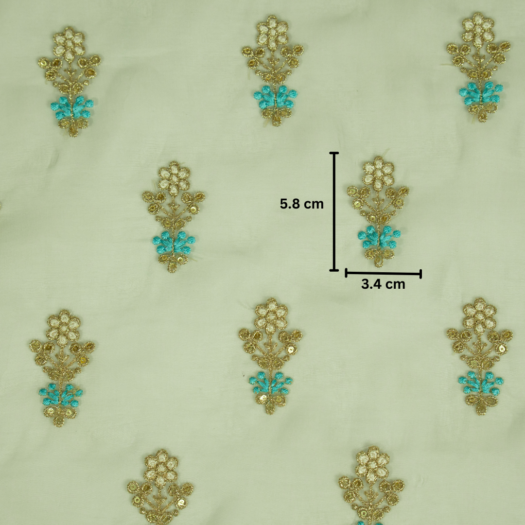 Sami Gray Viscose Organza Embroidered Fabric in Buti Pattern