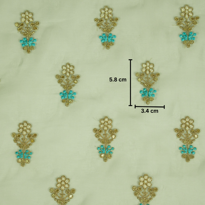 Sami Gray Viscose Organza Embroidered Fabric in Buti Pattern