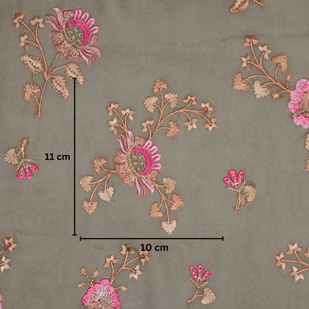 Maitri Floral  Mouse Viscose Georgette Embroidered Fabric in Jaal Pattern