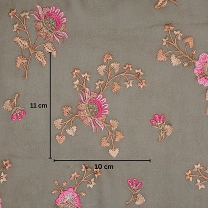 Maitri Floral  Mouse Viscose Georgette Embroidered Fabric in Jaal Pattern