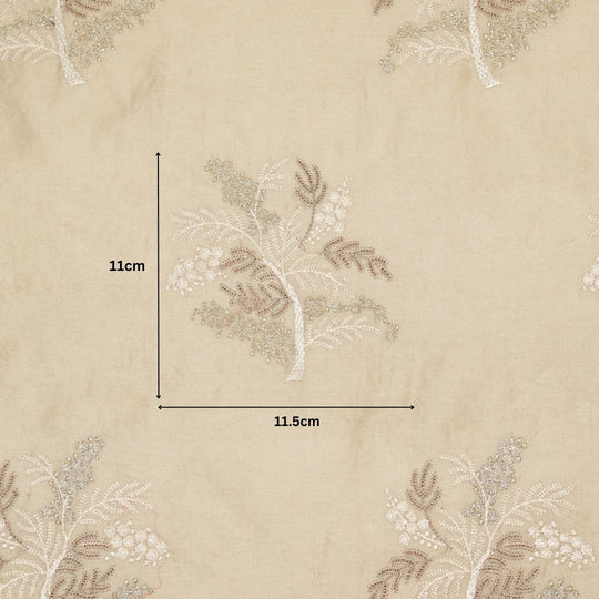 Lutifi Deep Beige Chanderi Embroidered Fabric in Buta Pattern