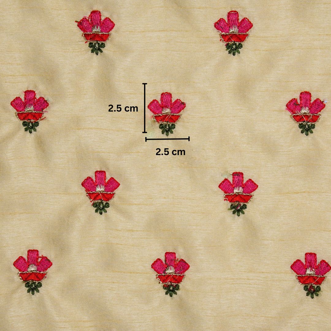 Trifla Cream Viscose Raw Silk Embroidered Fabric in Buti