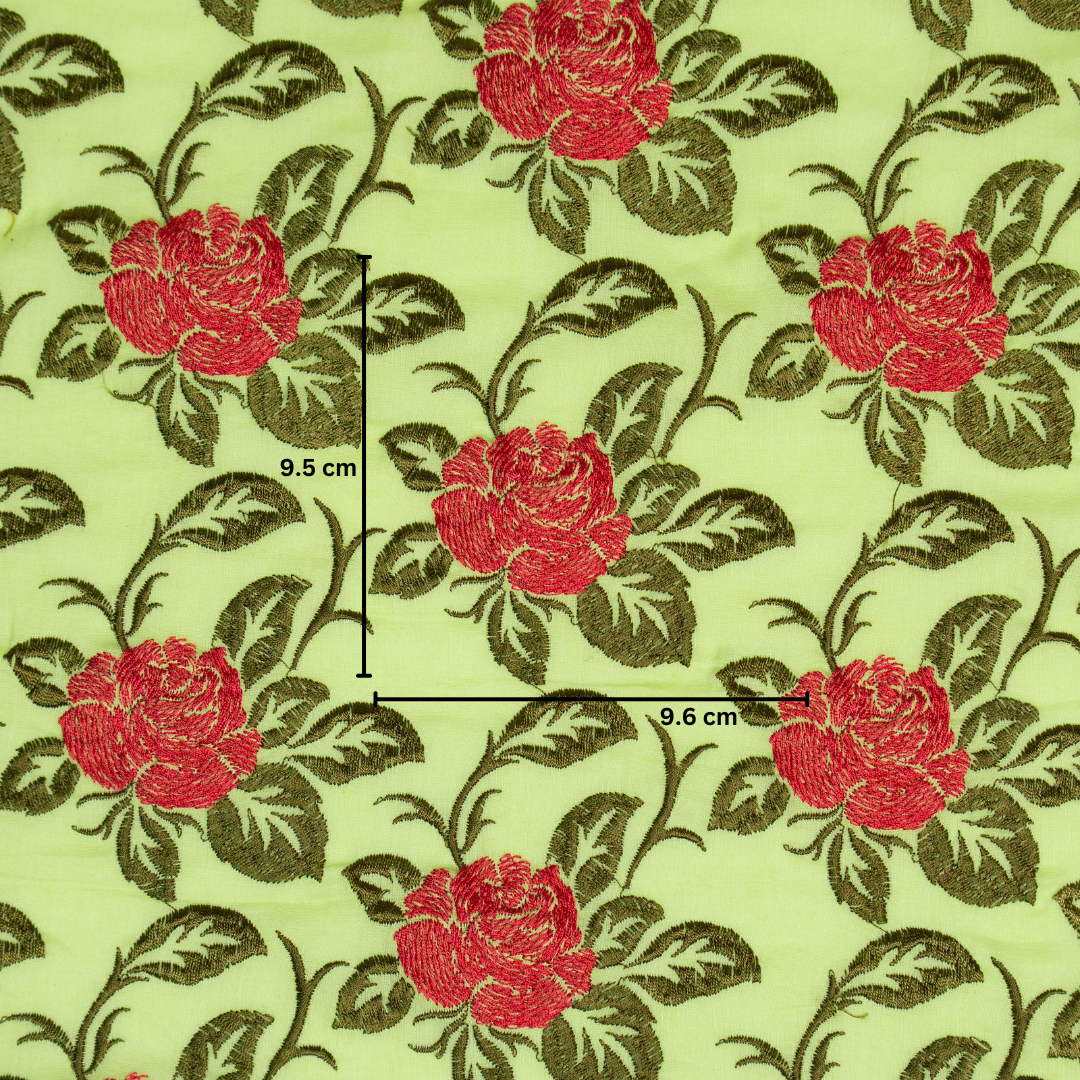 Riha Lime Green Cotton Embroidered Fabric in Jaal Pattern