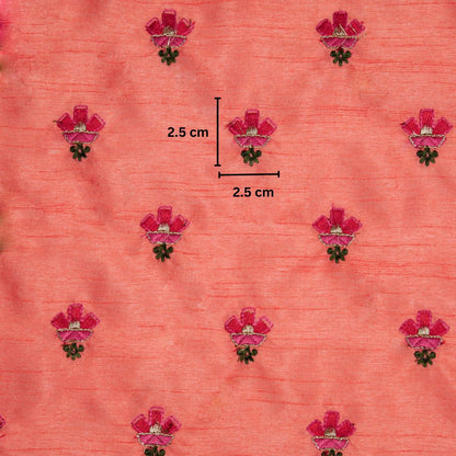 Trifla Gajari Viscose Raw Silk Embroidered Fabric in Buti