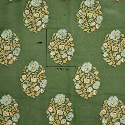 Haima Pine Green Viscose Georgette Embroidered Fabric in Buta Pattern