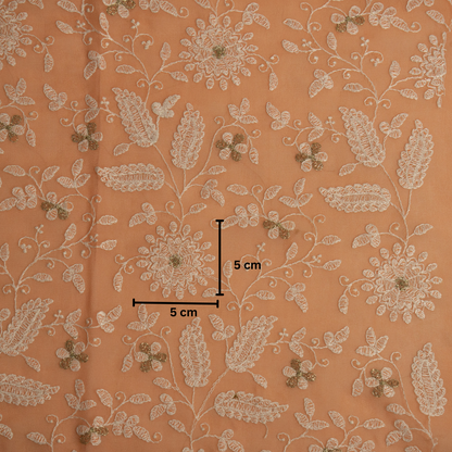 Muminah Deep Peach Viscose Georgette Embroidered Fabric in Jaal Pattern