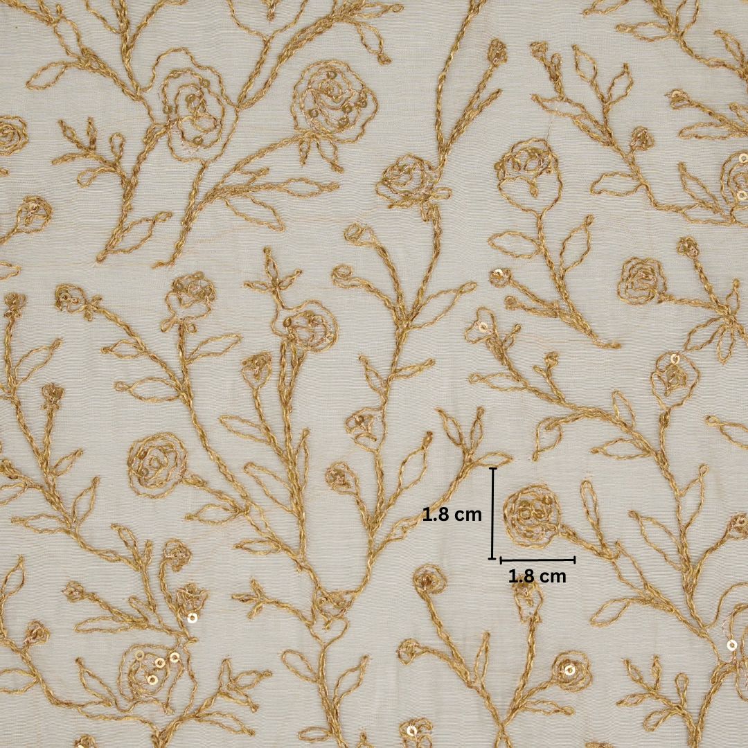 Ziya Ivory Mul Chanderi Embroidered Fabric in Jaal Pattern