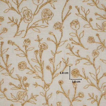 Ziya Ivory Mul Chanderi Embroidered Fabric in Jaal Pattern