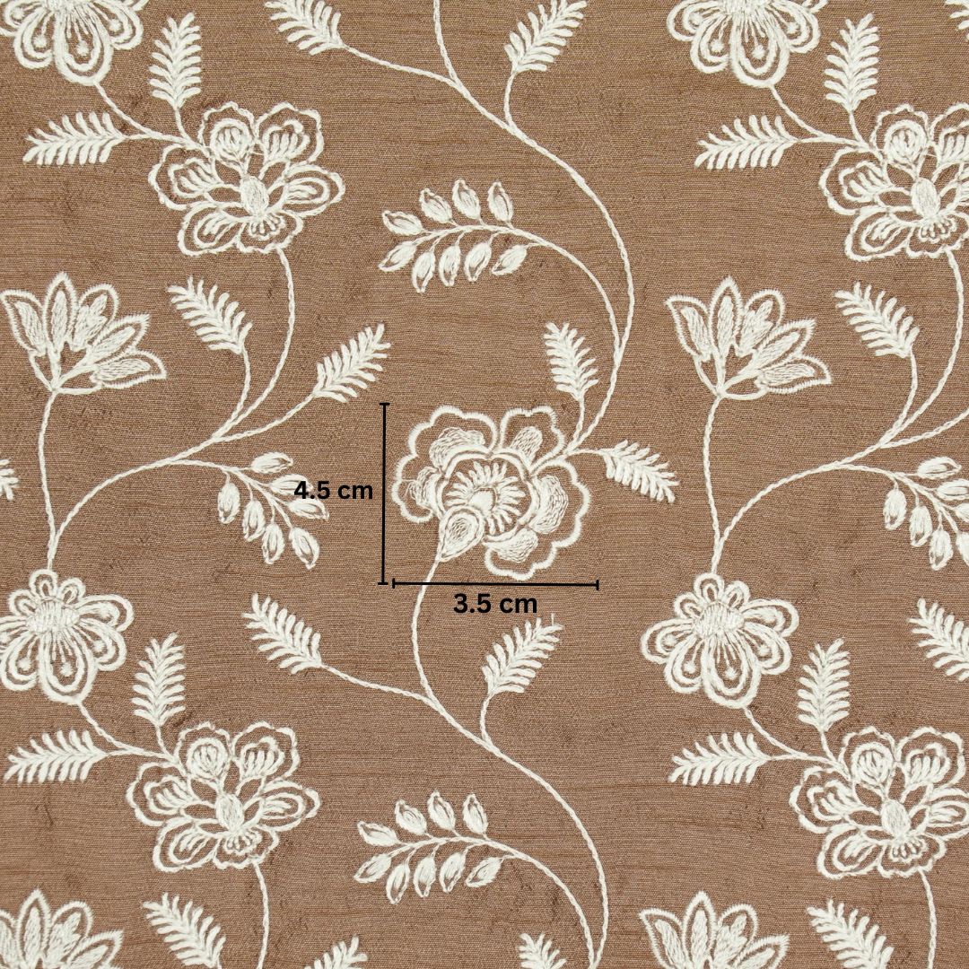 Prisha Mouse Viscose Raw Silk Embroidered Fabric in Jaal Pattern