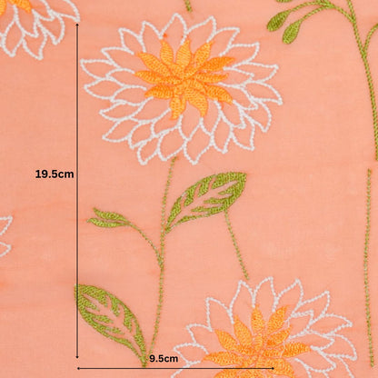 Akila Deep Peach Viscose Georgette Embroidered Fabric in Jaal Pattern