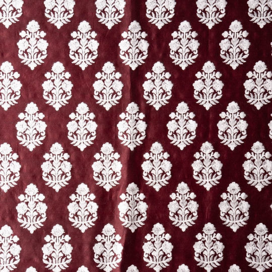 Ketki Burgundy Chanderi Embroidered Fabric in Buta Pattern