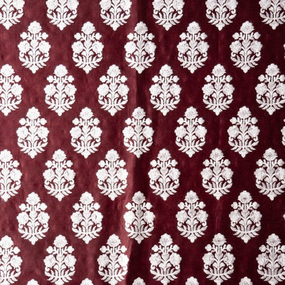 Ketki Burgundy Chanderi Embroidered Fabric in Buta Pattern