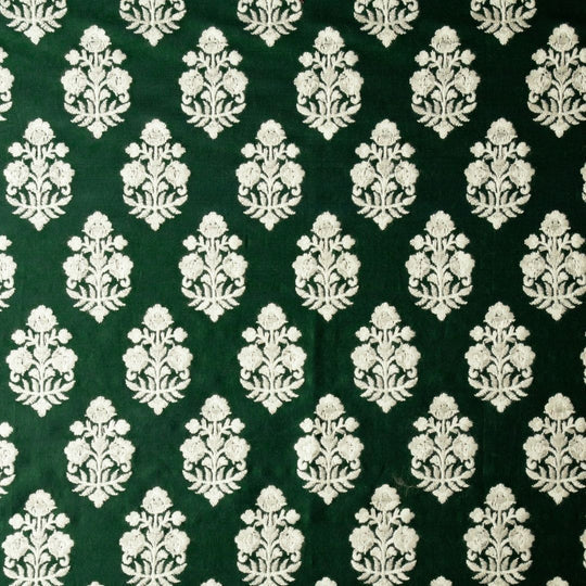 Ketki Bottle Green Chanderi Embroidered Fabric in Buta Pattern