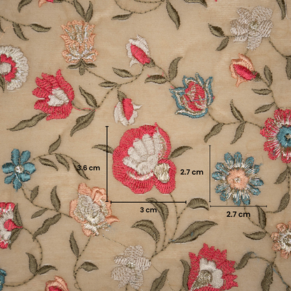 Rajeshwari Almond Mul Chanderi Embroidered Fabric in Floral Jaal Pattern