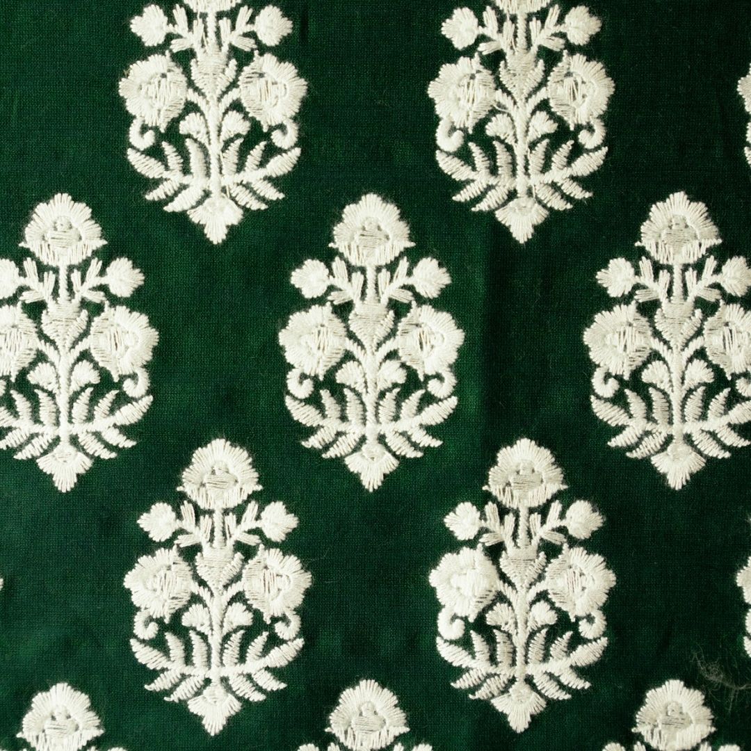 Ketki Bottle Green Chanderi Embroidered Fabric in Buta Pattern