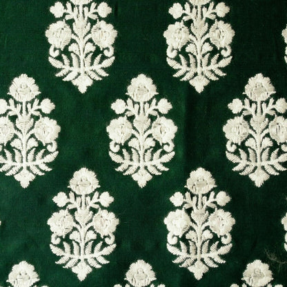 Ketki Bottle Green Chanderi Embroidered Fabric in Buta Pattern