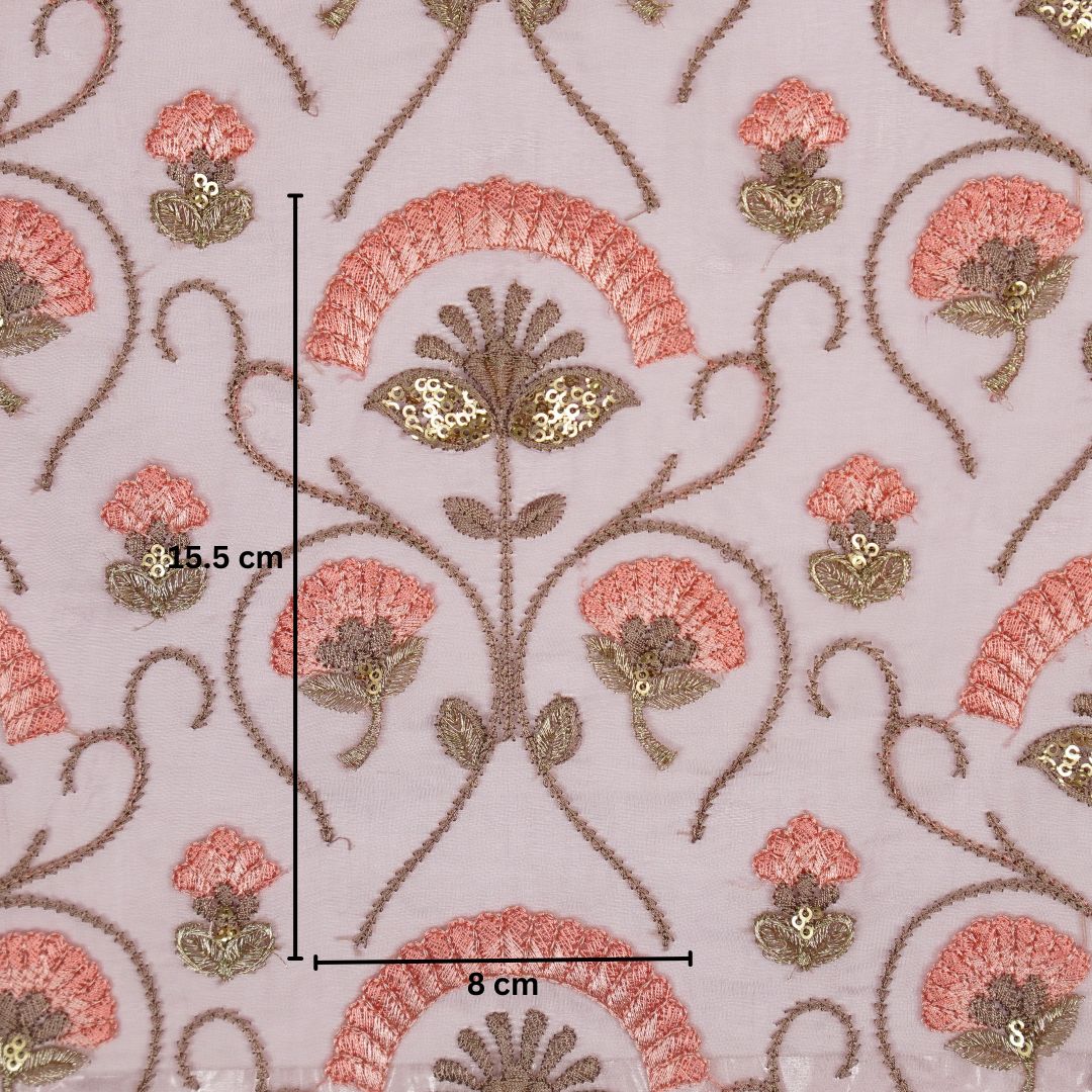 Antara Mauve Viscose Organza Embroidered Fabric in Jaal Pattern