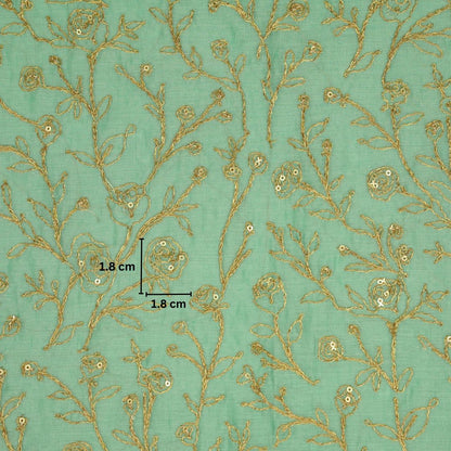 Ziya Aqua Mul Chanderi Embroidered Fabric in Jaal Pattern