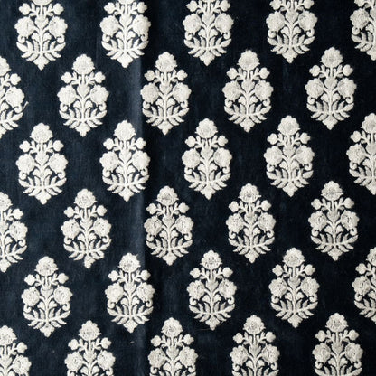 Ketki Deep Navy Chanderi Embroidered Fabric in Buta Pattern