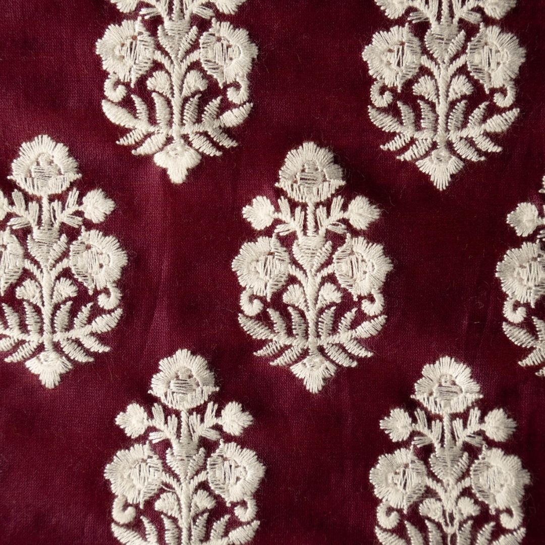 Ketki Magenta Chanderi Embroidered Fabric in Buta Pattern