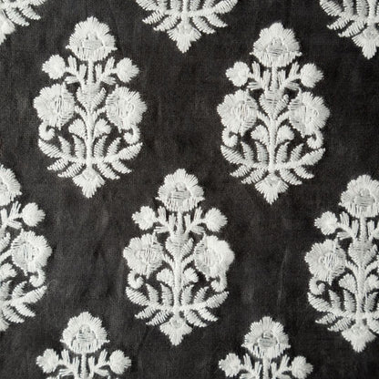 Ketki Charcoal Chanderi Embroidered Fabric in Buta Pattern