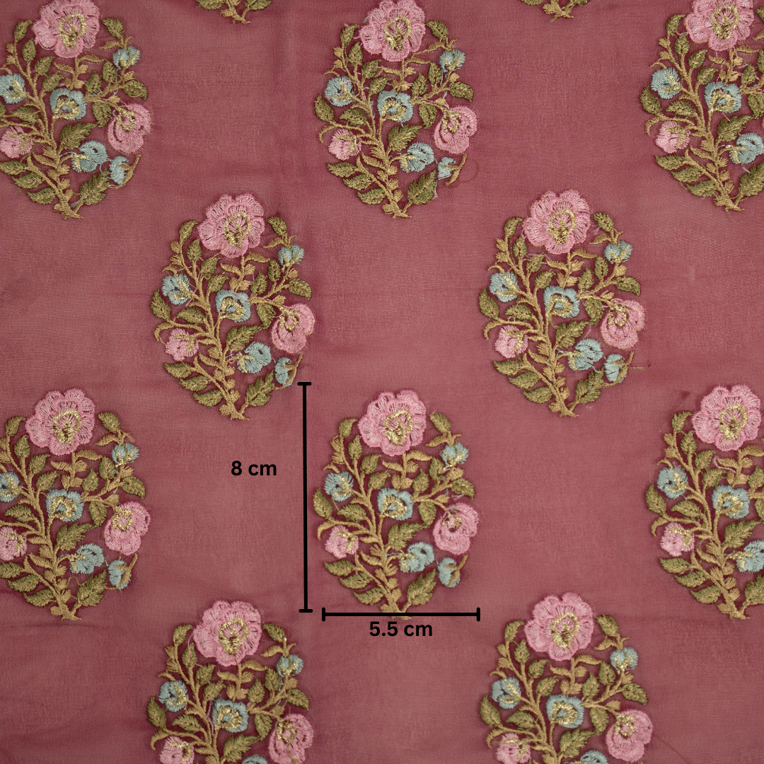 Haima Magenta Viscose Georgette Embroidered Fabric in Buta Pattern