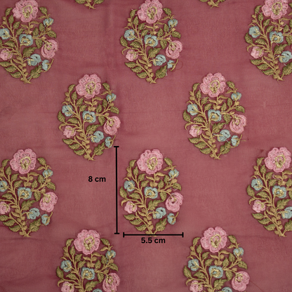 Haima Magenta Viscose Georgette Embroidered Fabric in Buta Pattern