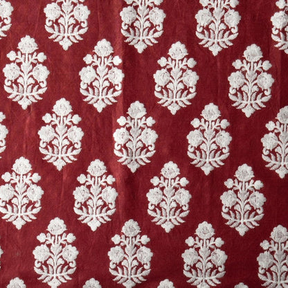 Ketki Cherry Red Chanderi Embroidered Fabric in Buta Pattern