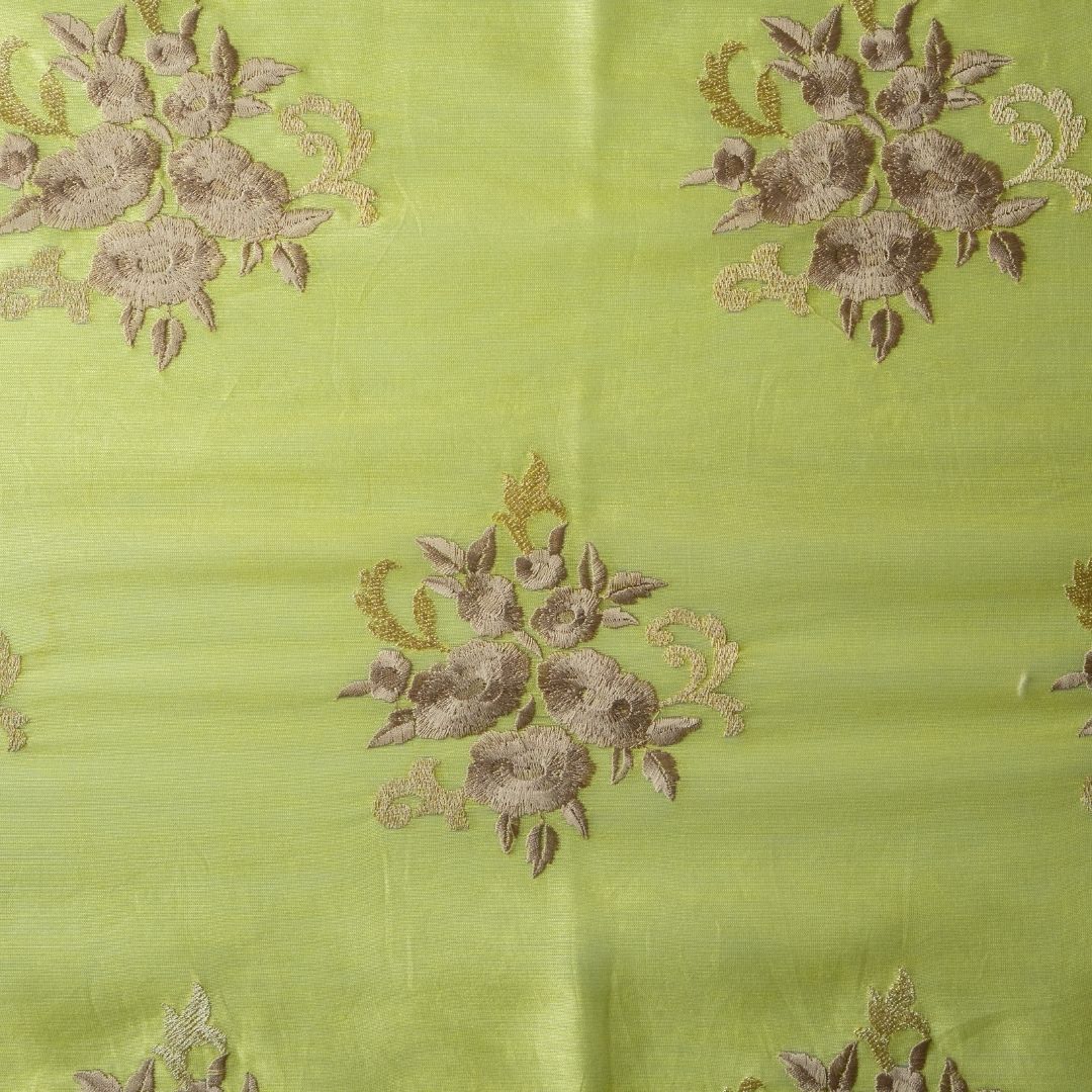 Nargis Lime Chanderi Embroidered Fabric in Buta Pattern