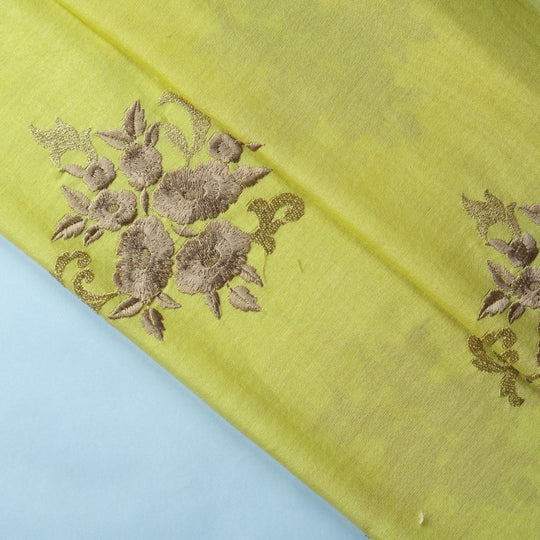 Nargis Lime Chanderi Embroidered Fabric in Buta Pattern