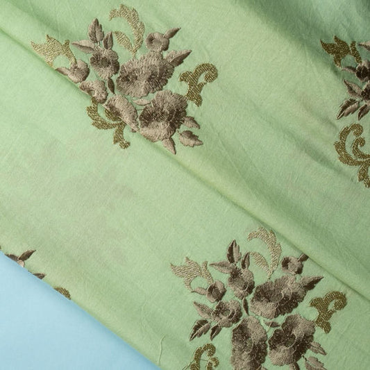 Nargis Sea Green Chanderi Embroidered Fabric in Buta Pattern