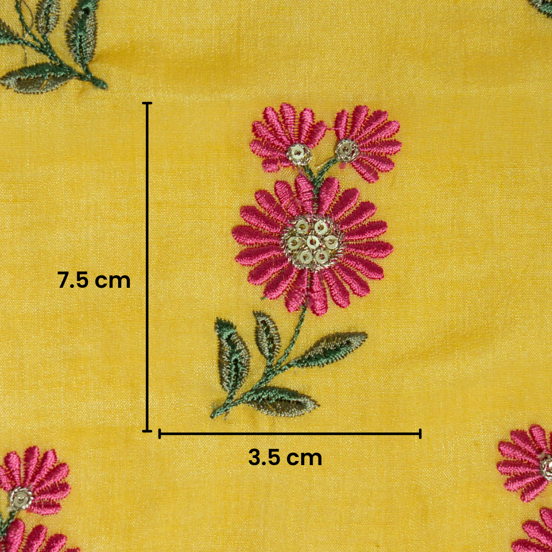 Nazirah Mustard Yellow Chanderi Embroidered Fabric in Buta Pattern