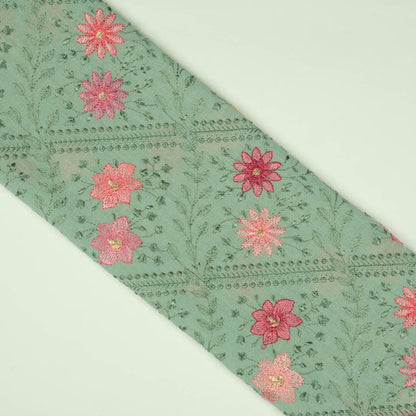 Pariza Aqua Green Cotton Embroidered Fabric in Jaal Pattern