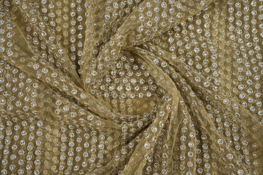 Raisa Beige Nylon Net Embroidered Fabric in Buti In Lines Pattern