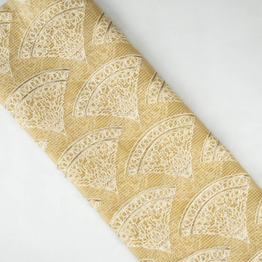 Wamika Beige Semi Munga Kota Embroidered Fabric in Buta Pattern