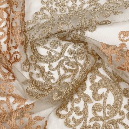 Urooz Beige Net Embroidered Fabric in Jaal Pattern