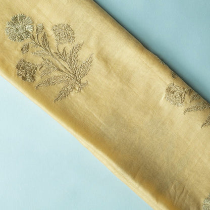 Kaveri Beige Chanderi Embroidered Fabric in Buta Pattern